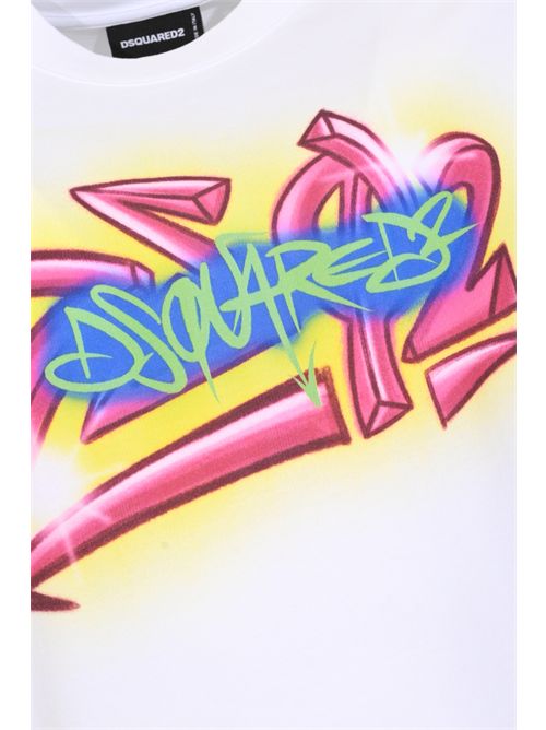 T-shirt Rebel Tags Loose Fit in cotone con stampa graffiti White DSQUARED2 | S71GD1652 D20033100